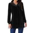 thumbnail image 1 of DARING DIVA Women's Velvet V Neck Long Sleeves Casual  Blouses L Black, 1 of 8