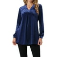 thumbnail image 1 of DARING DIVA Women's Velvet V Neck Long Sleeves Casual  Blouses S Dark Blue, 1 of 8