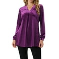 thumbnail image 1 of DARING DIVA Women's Velvet V Neck Long Sleeves Casual  Blouses XL Purple, 1 of 8