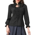 thumbnail image 1 of DARING DIVA Women's Victorian Ruffled Long Sleeve Button Up Shirts S Black, 1 of 6