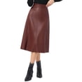 thumbnail image 1 of DARING DIVA Women's Vintage A Line Faux PU Leather Midi Skirts Small Burgundy, 1 of 6