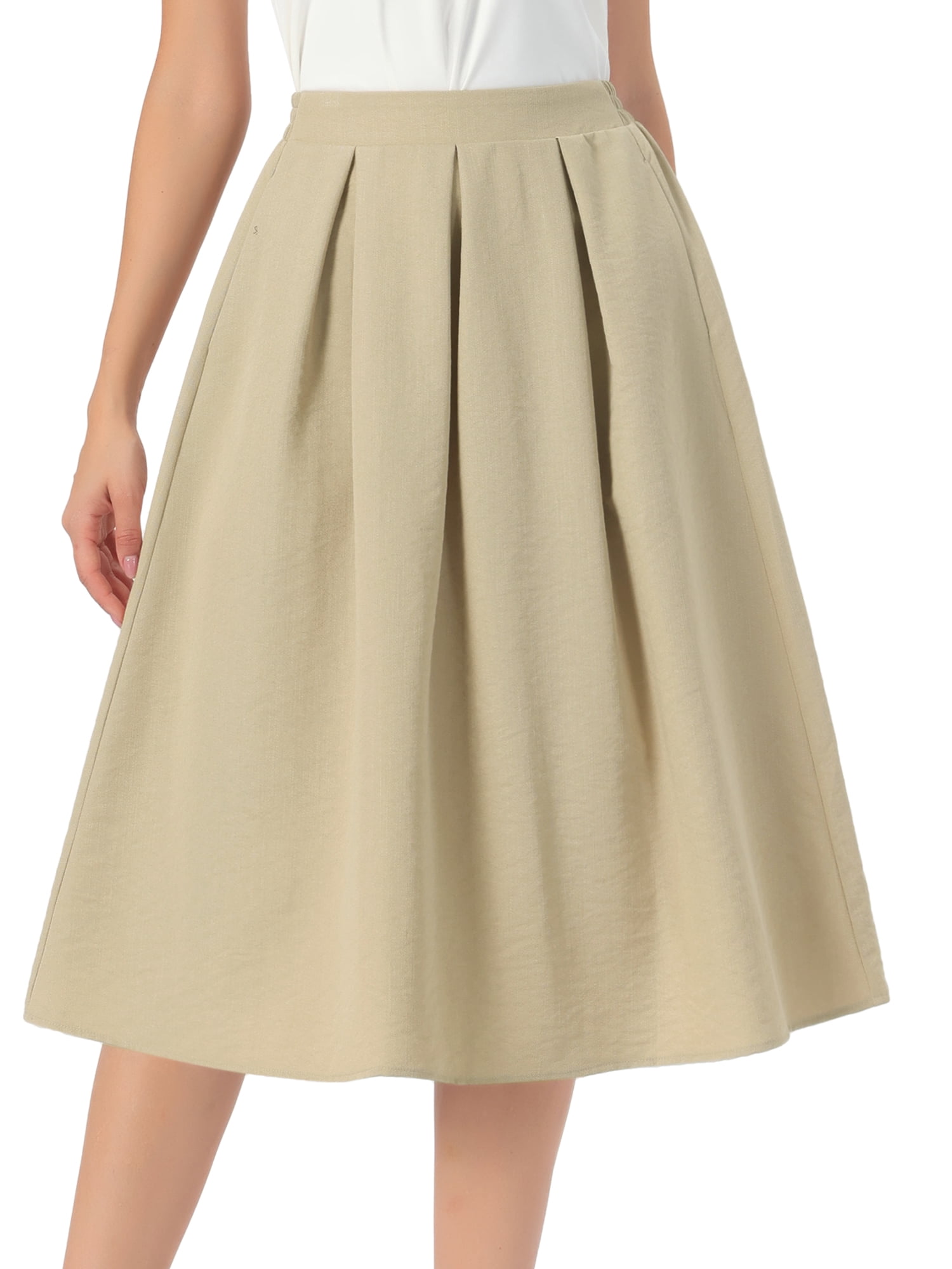DARING DIVA Women's Vintage A-Line Silhouette High Waist  Business Midi Skirts XS Khaki