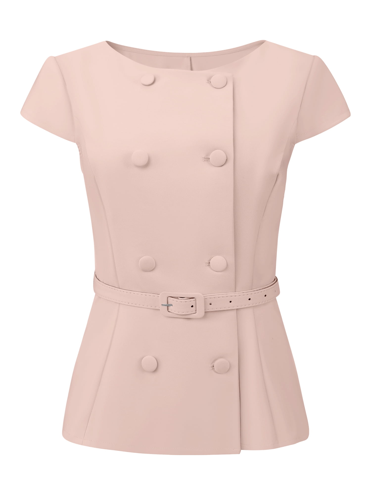 DARING DIVA Women's Vintage Blouse Button Down Cap Sleeve Boat Neck Peplum Top 2XL Pink