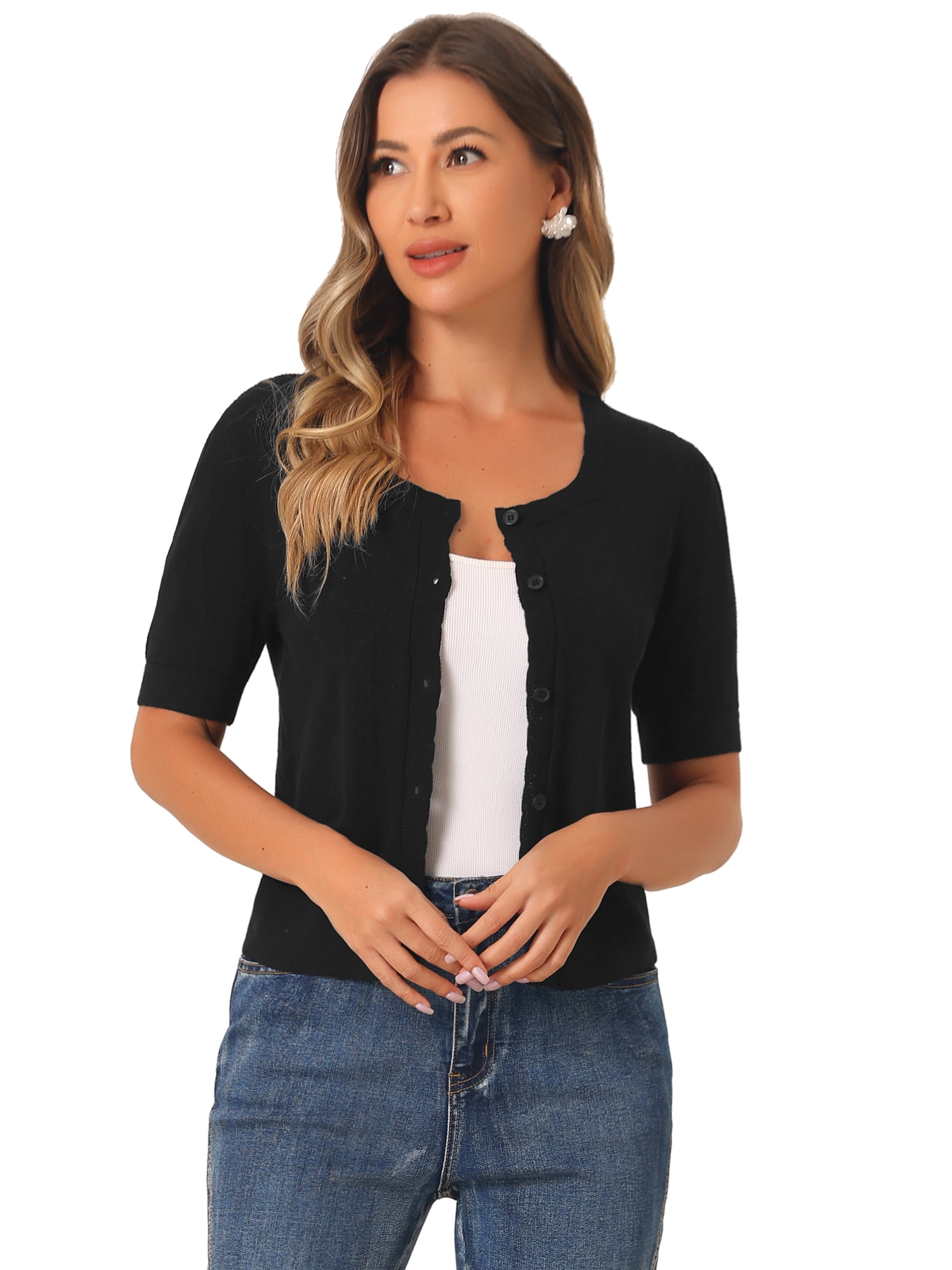 DARING DIVA Women's Vintage Bolero Cardigan Button Up Shrug Sweater L Black