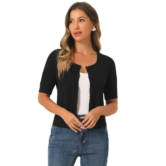 DARING DIVA Women's Vintage Bolero Cardigan Button Up Shrug Sweater M Black