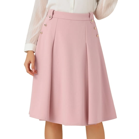 DARING DIVA Women's Vintage Button Decor Flared Midi Skirt XL Pink