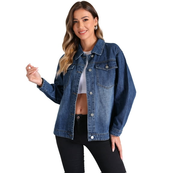 DARING DIVA Women's Vintage Button Down Long Sleeve Denim Jacket L Blue