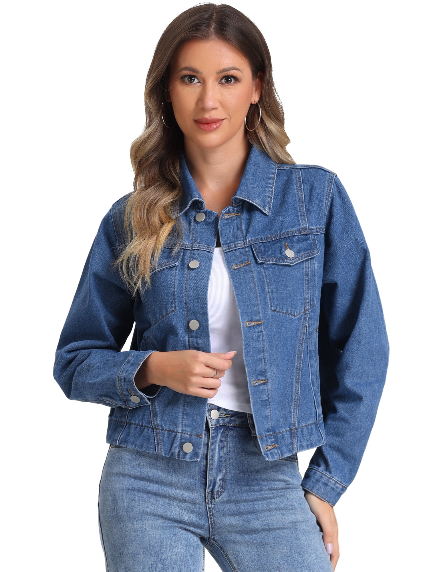 DARING DIVA Women's Vintage Casual Classic Denim Jacket L Blue