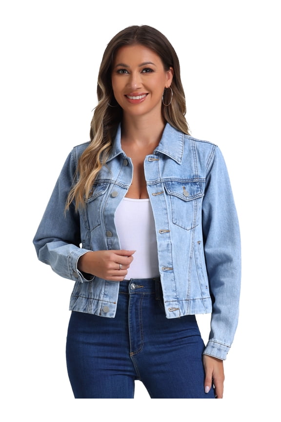 Women's Vintage Casual Classic Denim Jacket L Light Blue