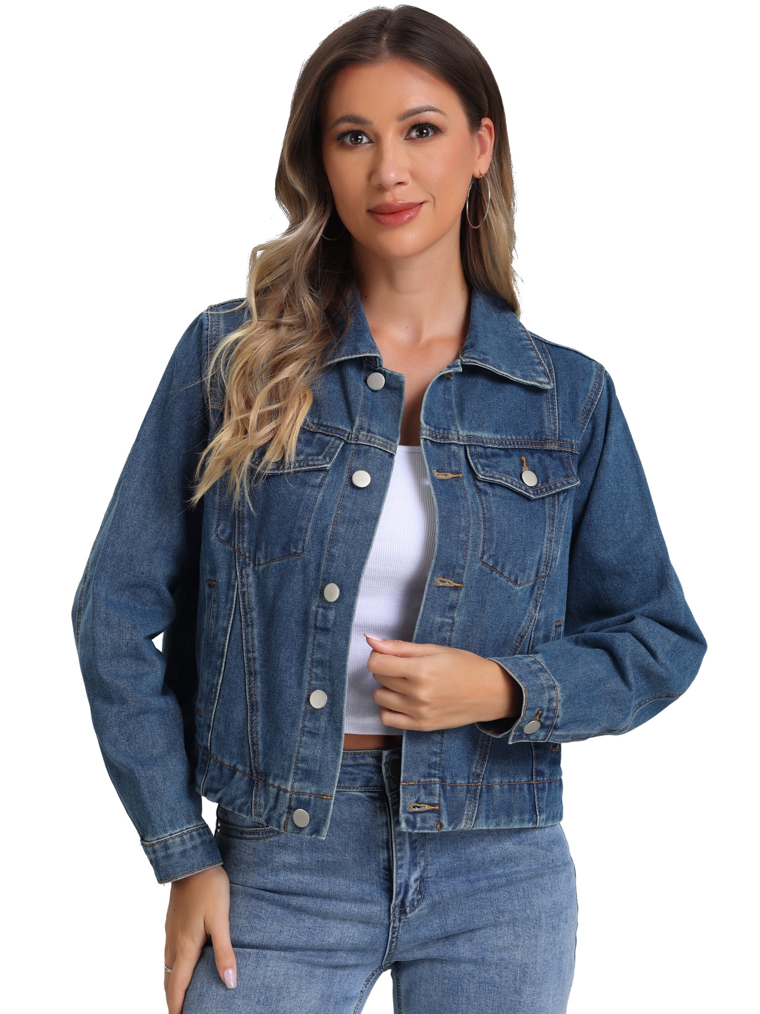 DARING DIVA Women's Vintage Casual Classic Denim Jacket M Dark Blue