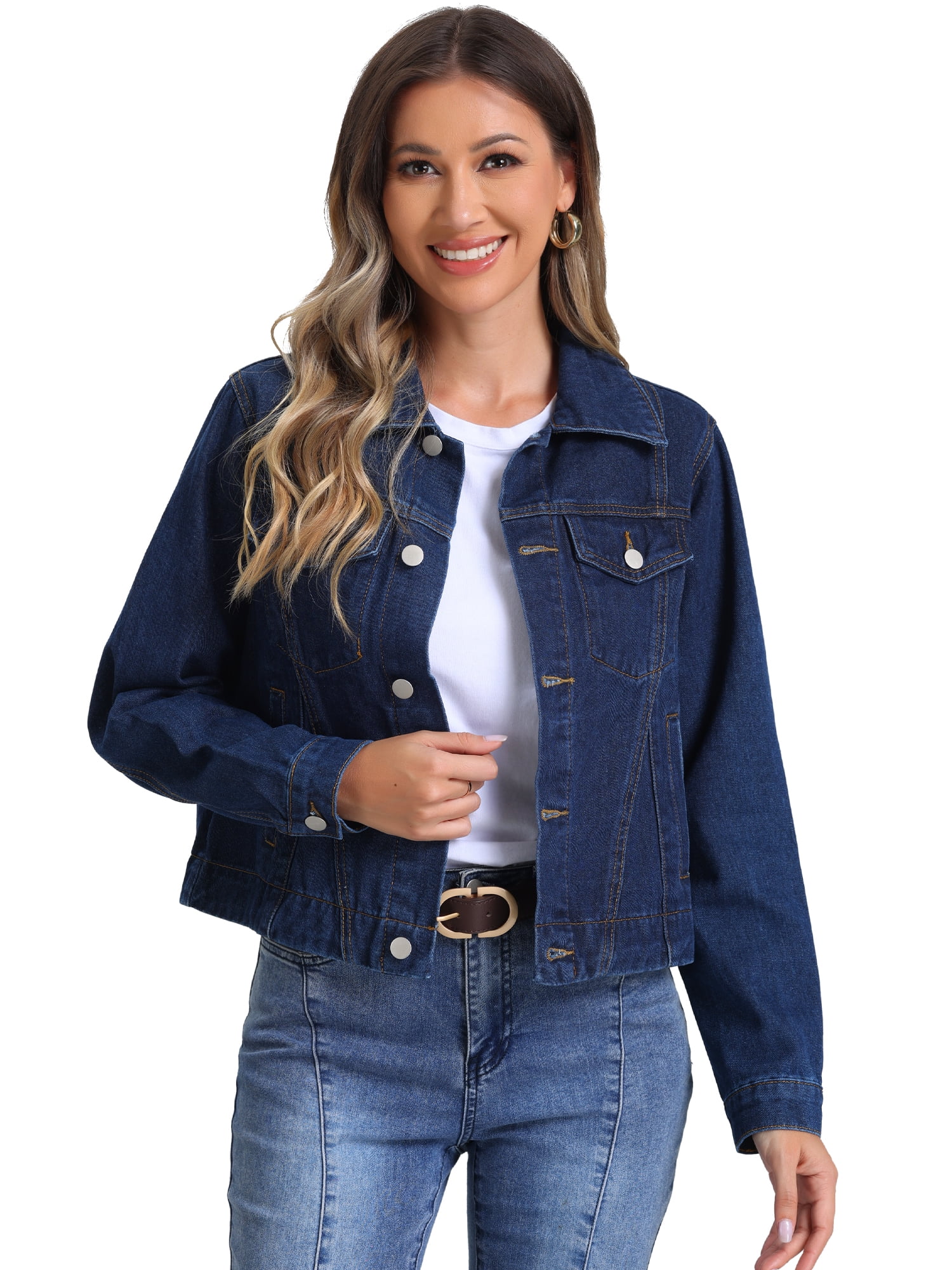 DARING DIVA Women's Vintage Casual Classic Denim Jacket M Deep Blue