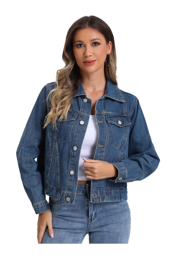 Women's Vintage Casual Classic Denim Jacket XL Dark Blue