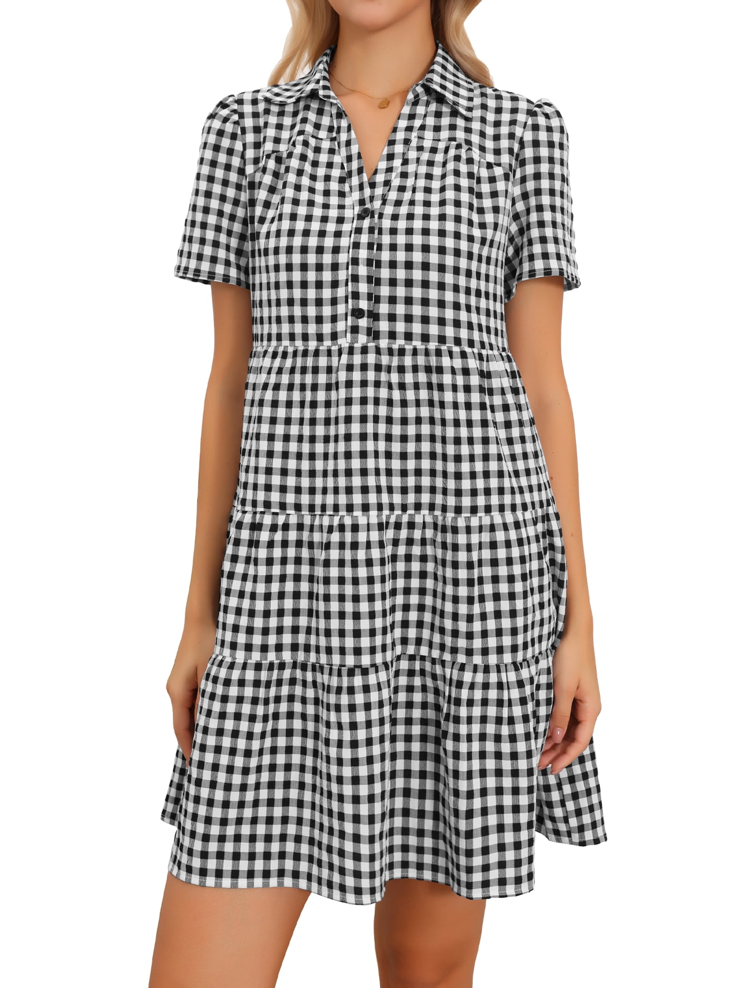 DARING DIVA Women's Vintage Collared V Neck Short Sleeve Dress XL Black