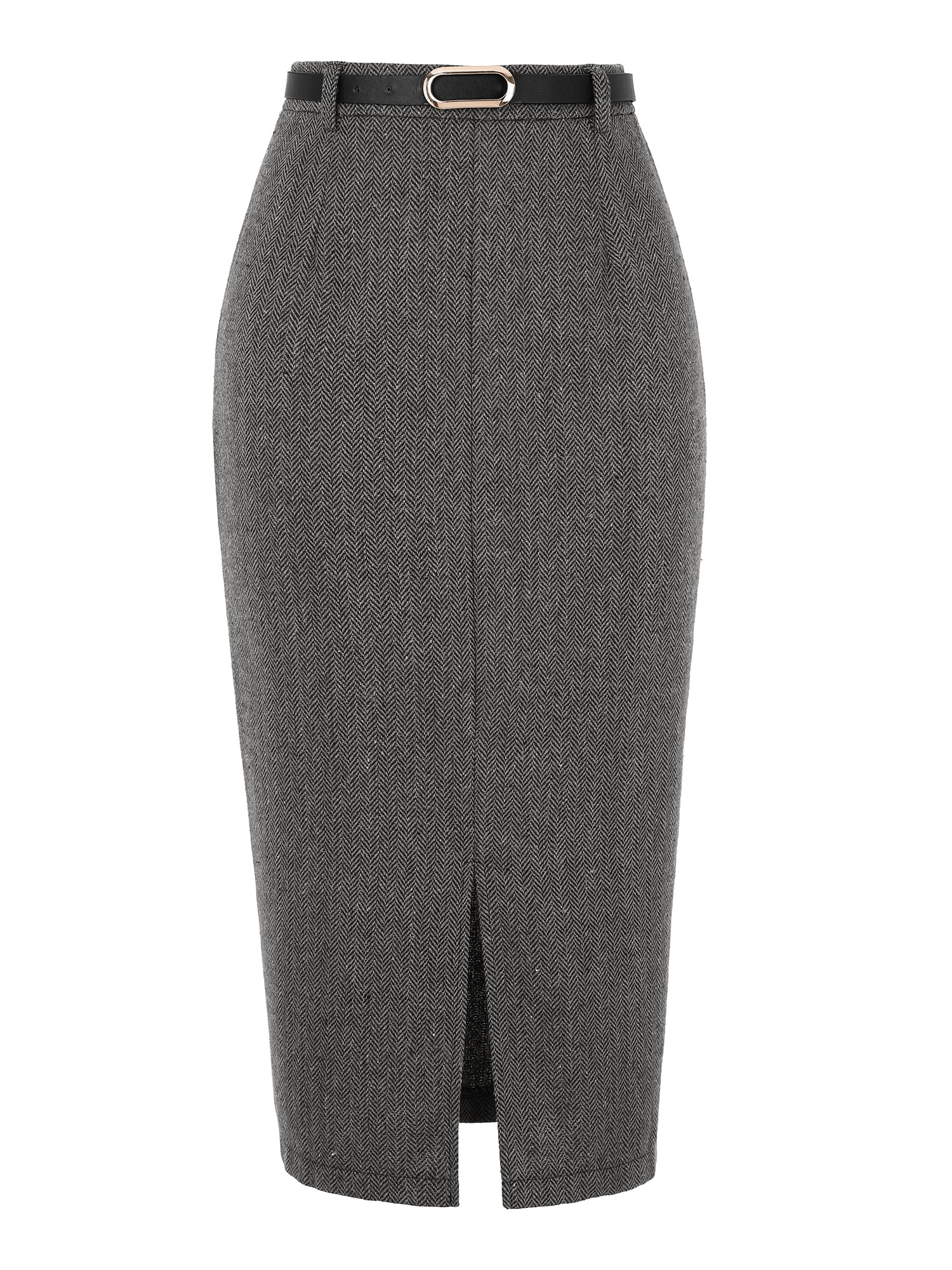 DARING DIVA Women's Vintage Fall Slit Office Work Skirts with Belt Small Black