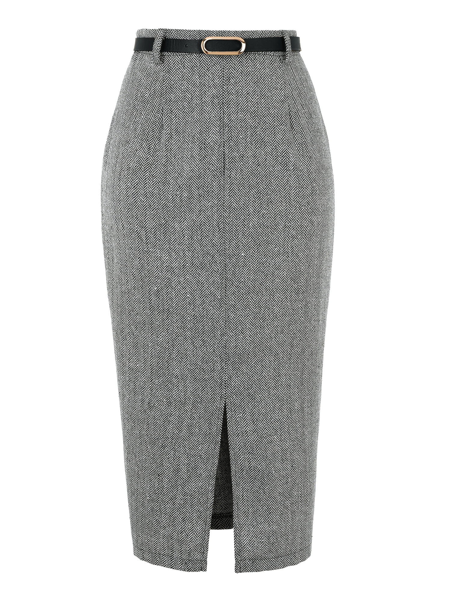 DARING DIVA Women's Vintage Fall Slit Office Work Skirts with Belt X-Small Black White