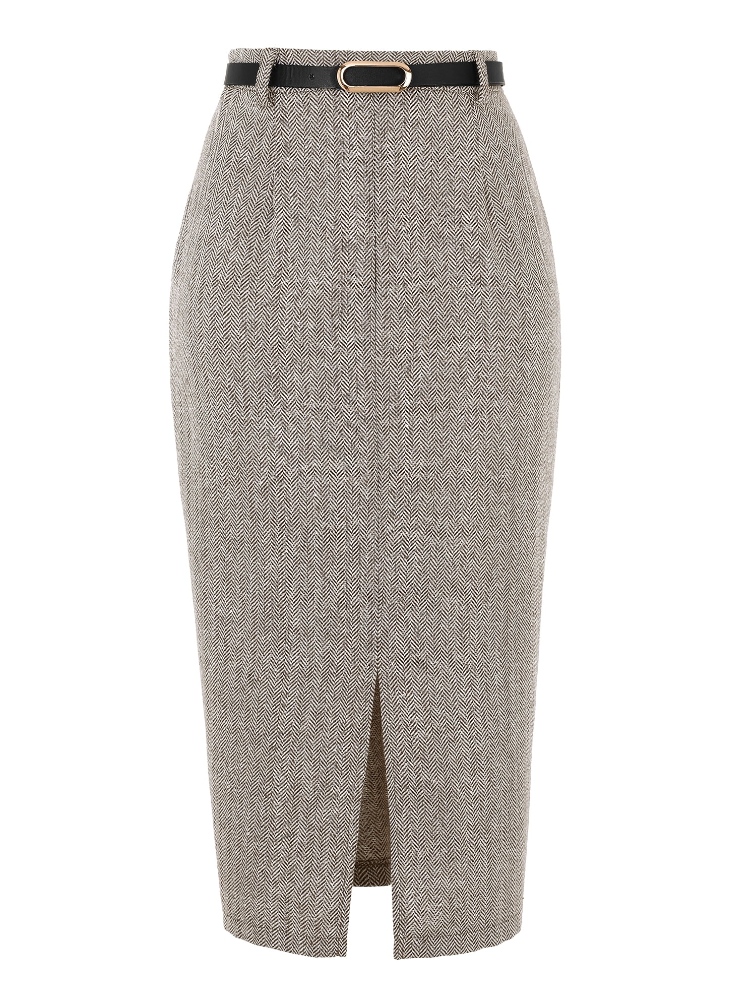 DARING DIVA Women's Vintage Fall Slit Office Work Skirts with Belt X-Small Coffee