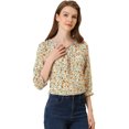 thumbnail image 1 of DARING DIVA Women's Vintage Floral Tie Neck 3/4 Sleeve Blouse S Orange, 1 of 6