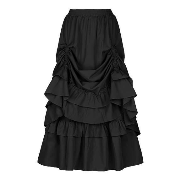 DARING DIVA Women's Vintage Gothic Victorian Steampunk Ruffle Layered Skirts S Black