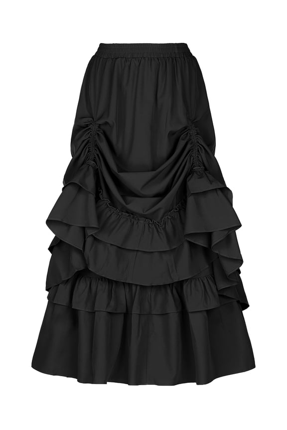 Women's Vintage Gothic Victorian Steampunk Ruffle Layered Skirts XS Black