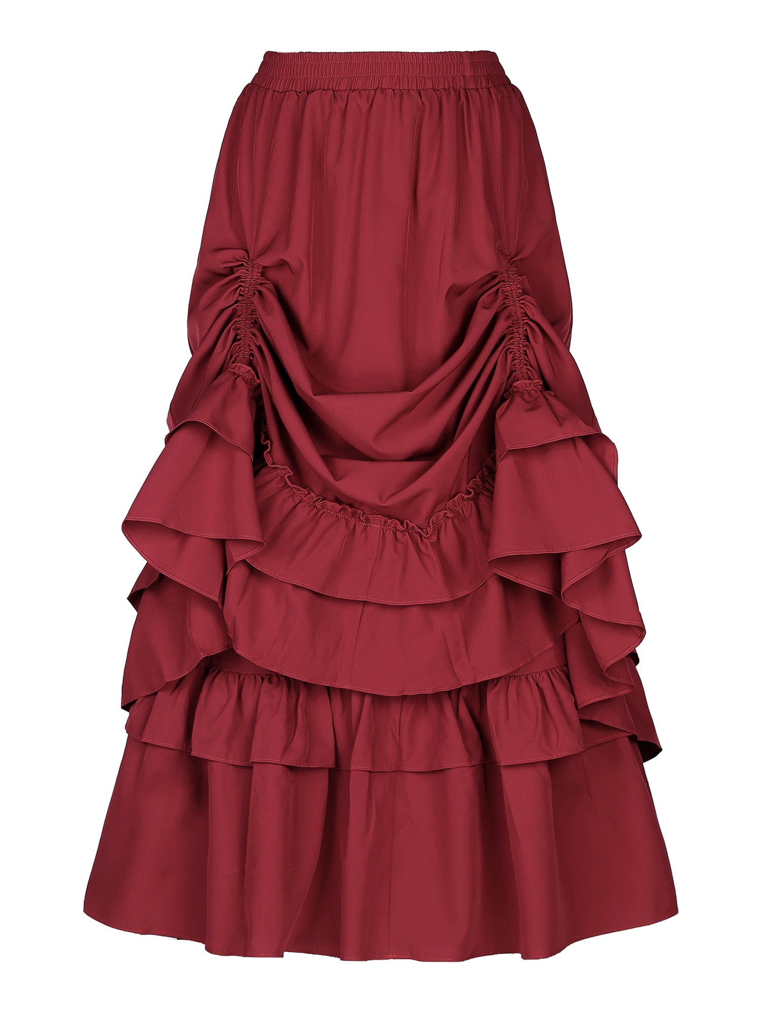 DARING DIVA Women's Vintage Gothic Victorian Steampunk Ruffle Layered Skirts XS Wine Red