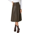 thumbnail image 1 of DARING DIVA Women's Vintage High Waist A Line Faux PU Leather Midi Skirts S Brown, 1 of 6