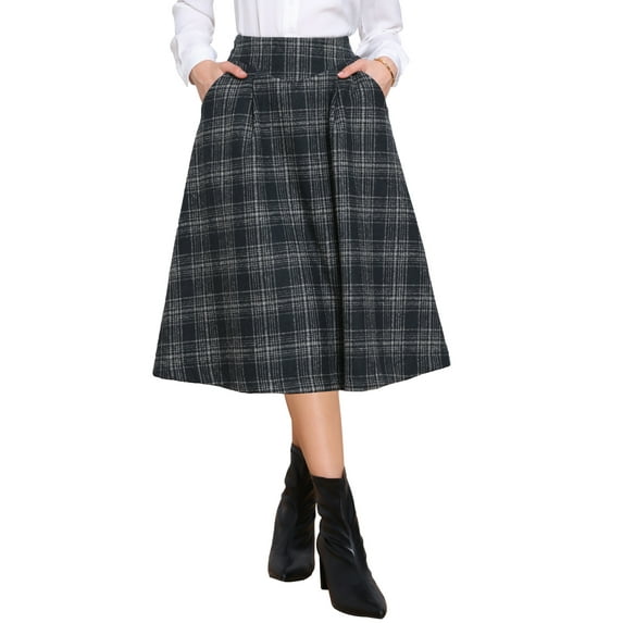 DARING DIVA Women's Vintage Midi A-Line Pleated Skirts with Pockets XS Dark Blue