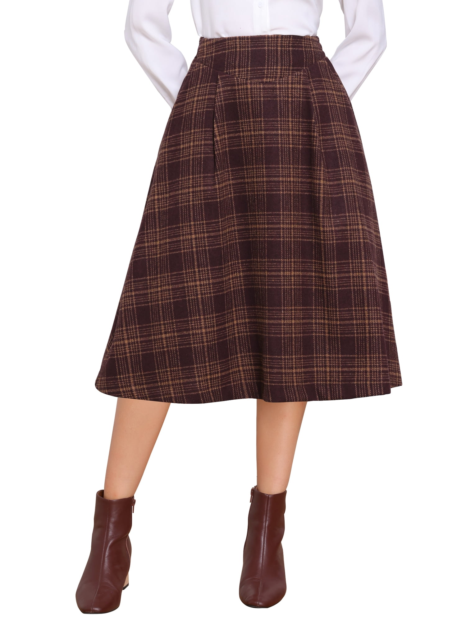 DARING DIVA Women's Midi A-Line Pleated Skirts with Pockets XS Dark Pink