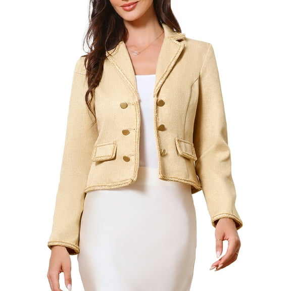 DARING DIVA Women's Vintage Notched Lapel Long Sleeve Cropped Blazer M Apricot