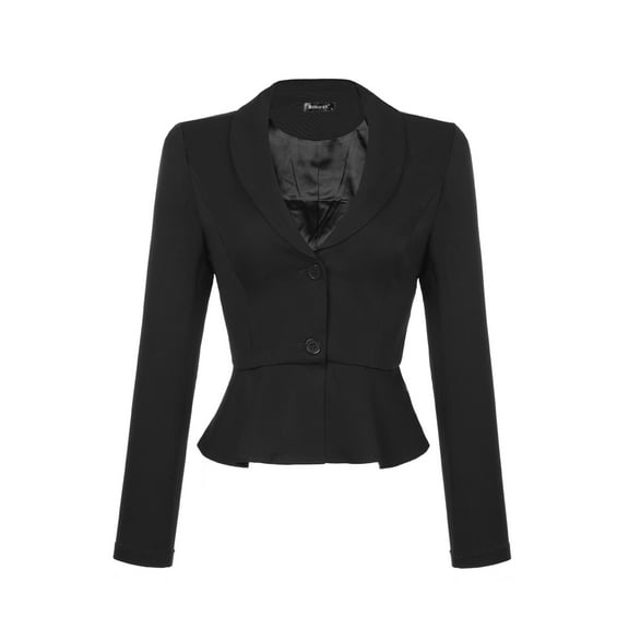 DARING DIVA Women's Vintage Shawl Collar Ruffle Hem Short Blazer S Black