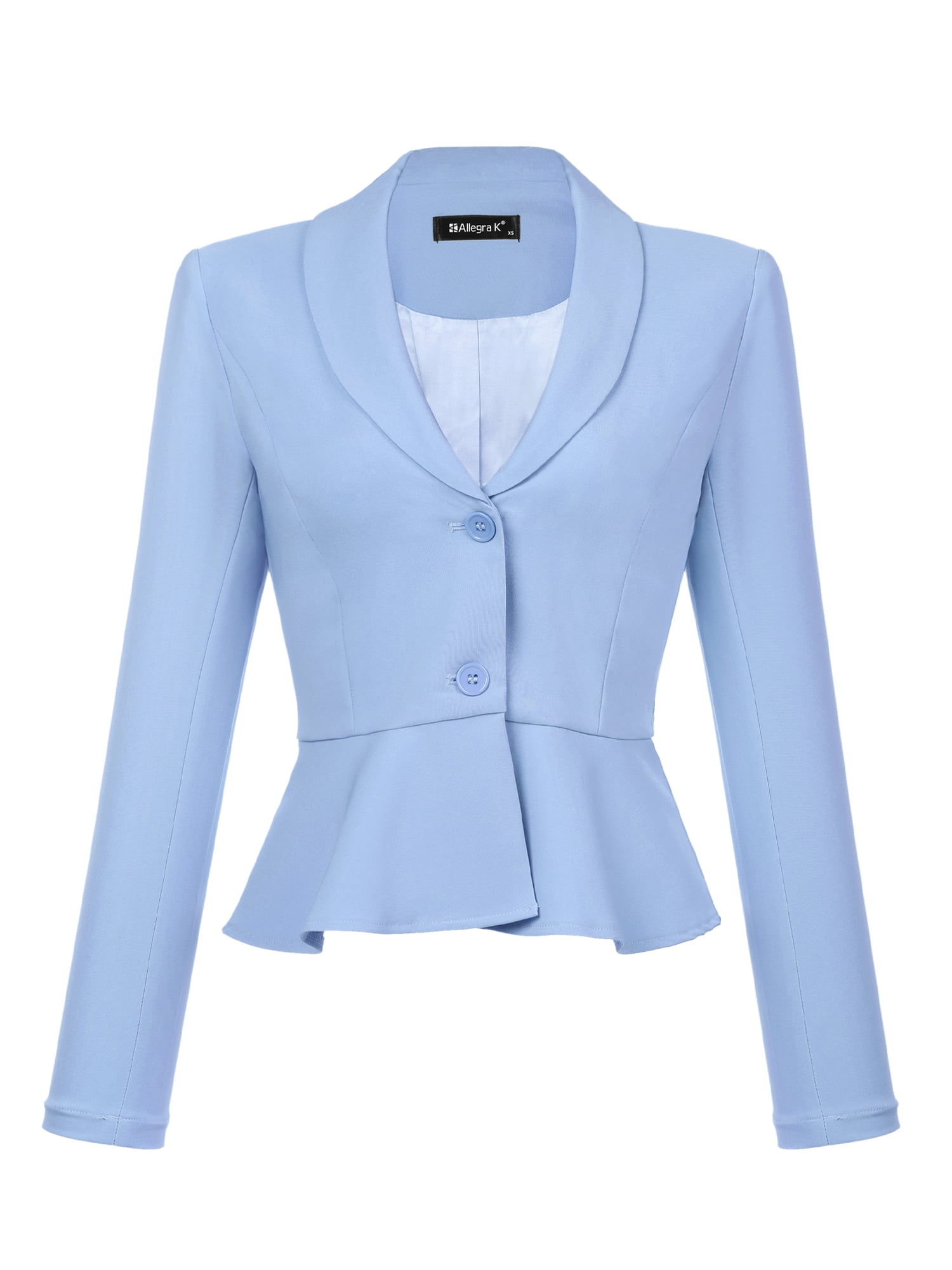 DARING DIVA Women's Vintage Shawl Collar Ruffle Hem Short Blazer S Light Blue