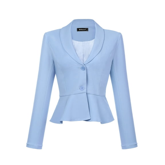DARING DIVA Women's Vintage Shawl Collar Ruffle Hem Short Blazer S Light Blue
