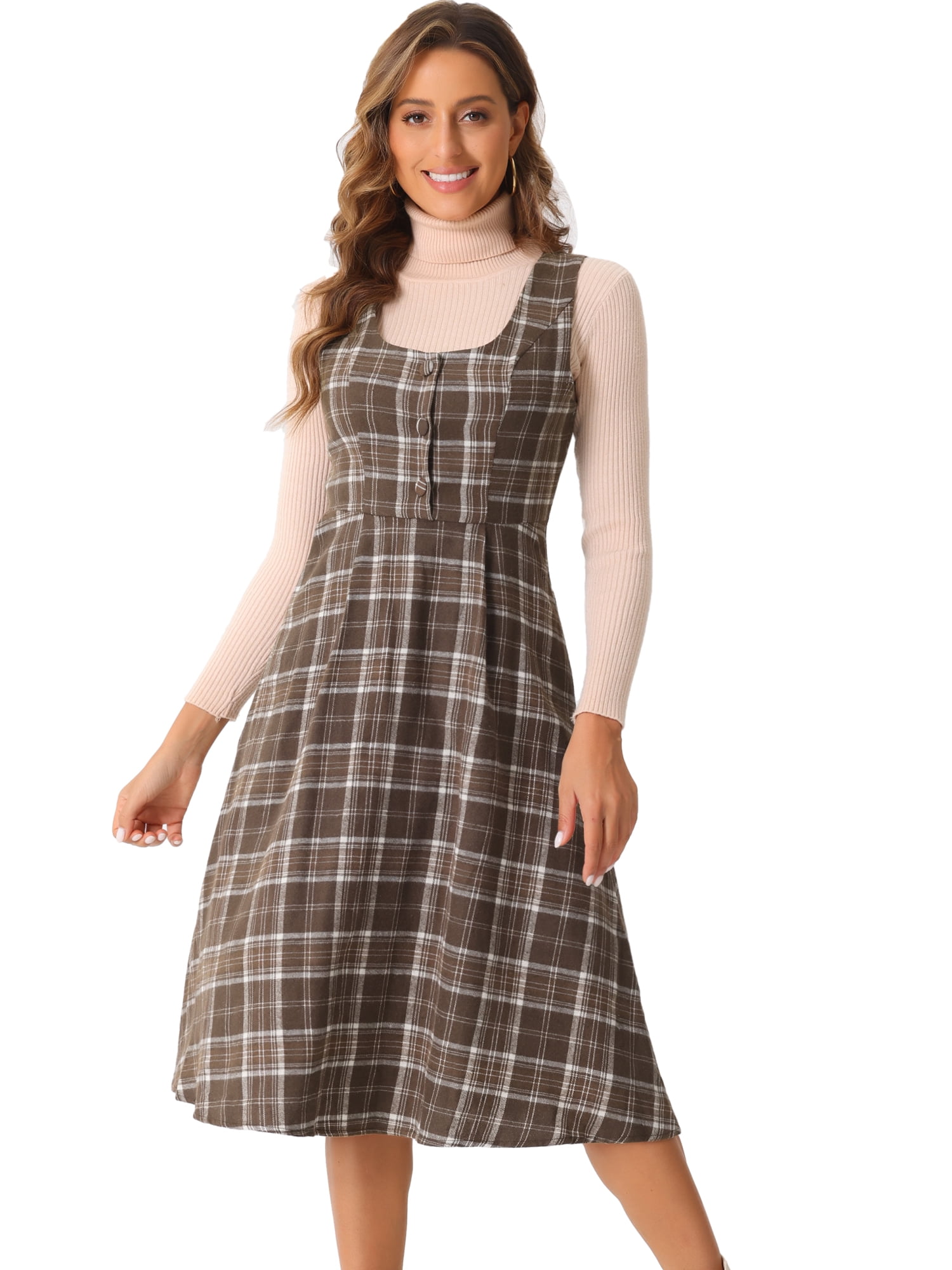 DARING DIVA Women's Vintage Sleeveless A Line Midi Pinafore Dress XL Brown
