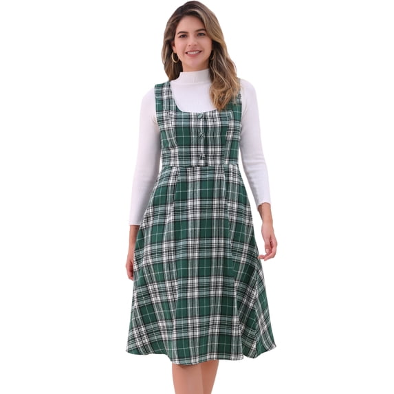 DARING DIVA Women's Vintage Sleeveless A Line Midi Pinafore Dress XL Green