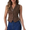 thumbnail image 1 of DARING DIVA Women's Vintage Suit Waistcoat V Neck Faux Suede Jacket Vest XS Brown, 1 of 6