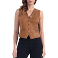 thumbnail image 1 of DARING DIVA Women's Vintage V Neck Faux Suede Button Down Sleeveless Jacket Vest M Deep Brown, 1 of 6