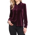 thumbnail image 1 of DARING DIVA Women's Vintage Velvet Long Sleeve Button Down Shirt Blouse L Dark Red, 1 of 6