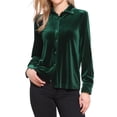 thumbnail image 1 of DARING DIVA Women's Vintage Velvet Long Sleeve Button Down Shirt Blouse XS Green, 1 of 6