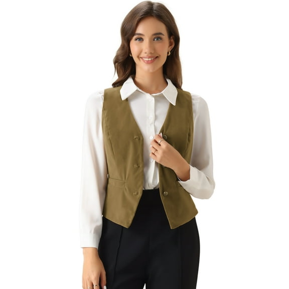 DARING DIVA Women's Vintage Velvet Vest Button Down Steampunk Waistcoat XL Khaki