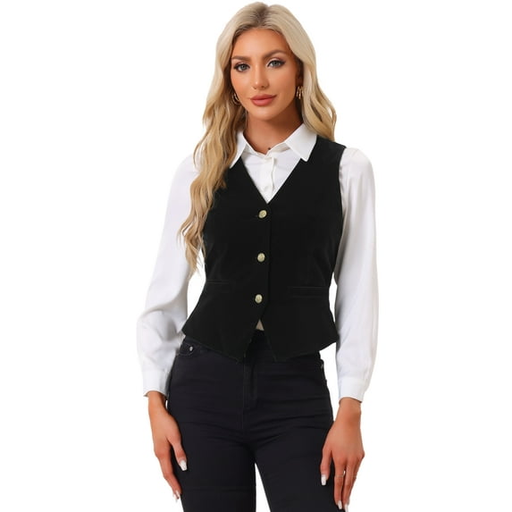 DARING DIVA Women's Vintage Velvet Vest Button Down Steampunk Waistcoat XS Black
