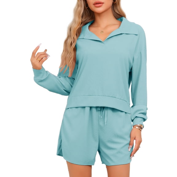 DARING DIVA Women's Waffle Knit Pajama Set Top and Shorts with Pockets Green XS