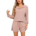 thumbnail image 1 of DARING DIVA Women's Waffle Knit Pajama Set Top and Shorts with Pockets Pink S, 1 of 6