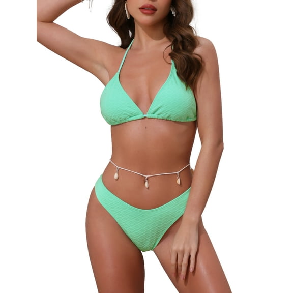 DARING DIVA Women's Waffle Knit Textured Halter Bikini Set X-Large Mint Green