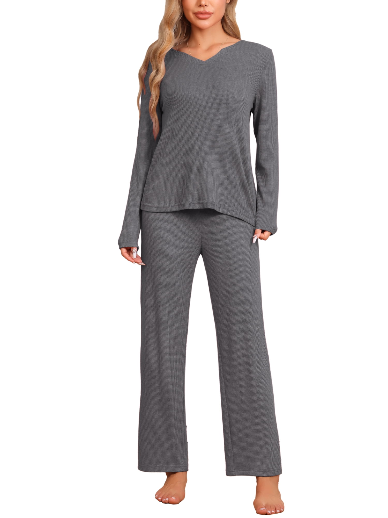 DARING DIVA Women's Waffle Soft Fall Winter Pajamas Sets S Gray