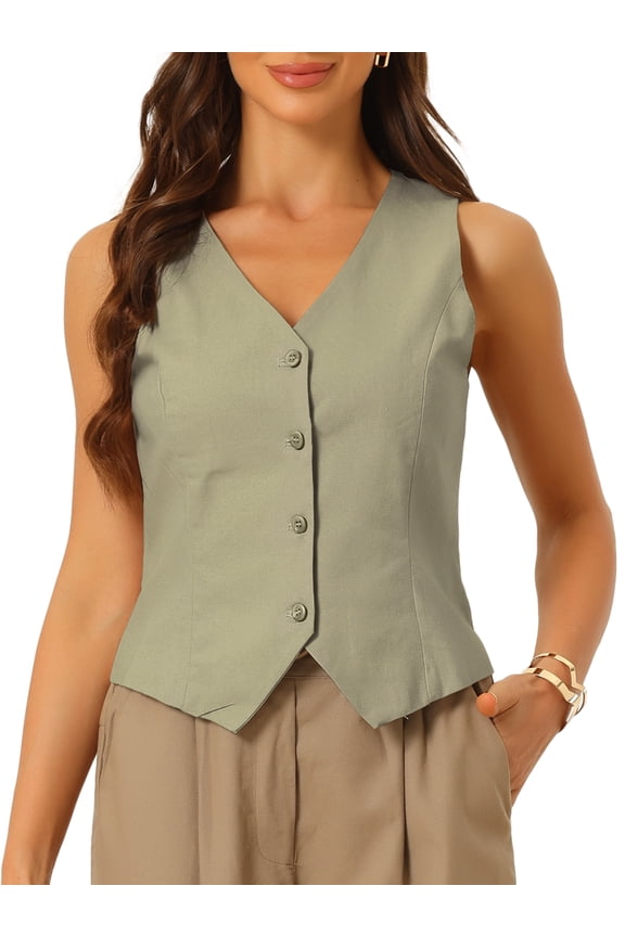 Women's Waistcoat V Neck Crop Top Summer Vest M Army Green