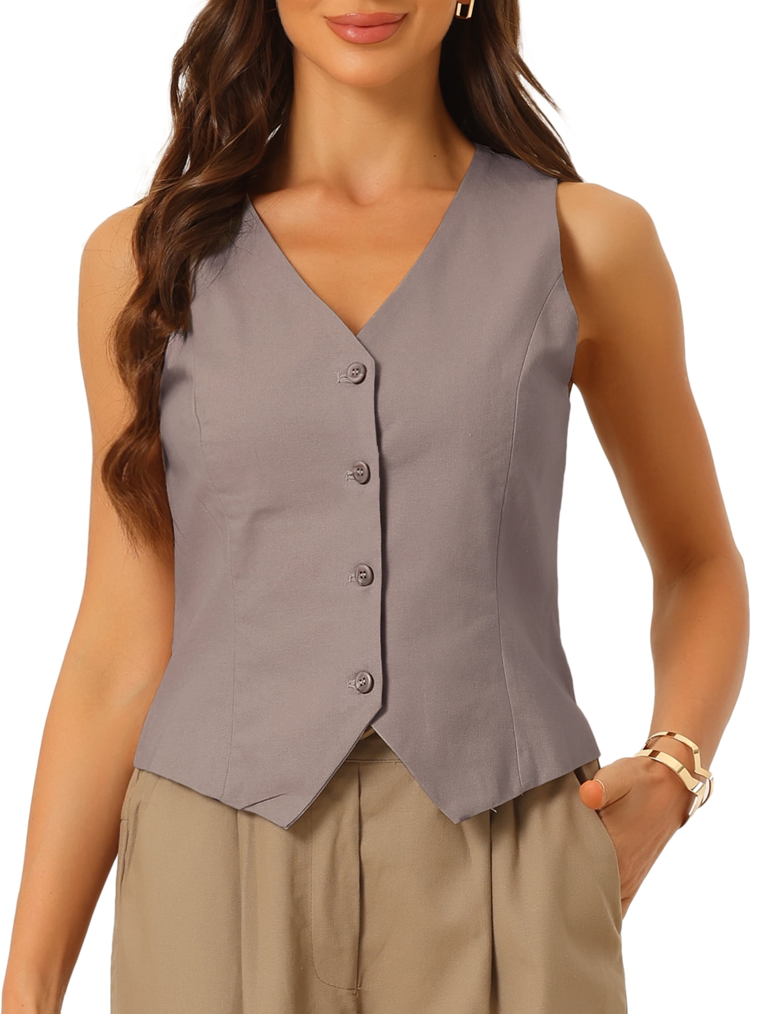 DARING DIVA Women's Waistcoat V Neck Crop Top Summer Vest M Dark Grey