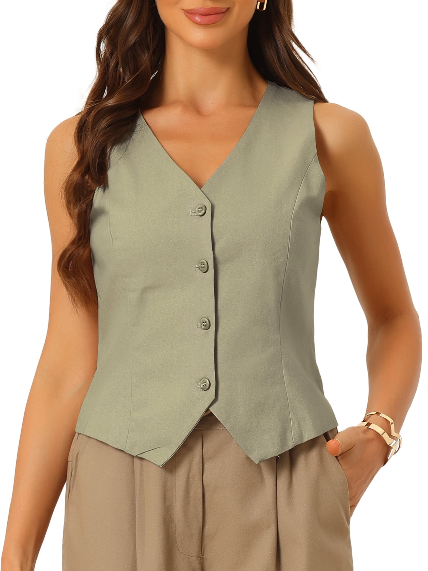 DARING DIVA Women's Waistcoat V Neck Crop Top Summer Vest XS Army Green