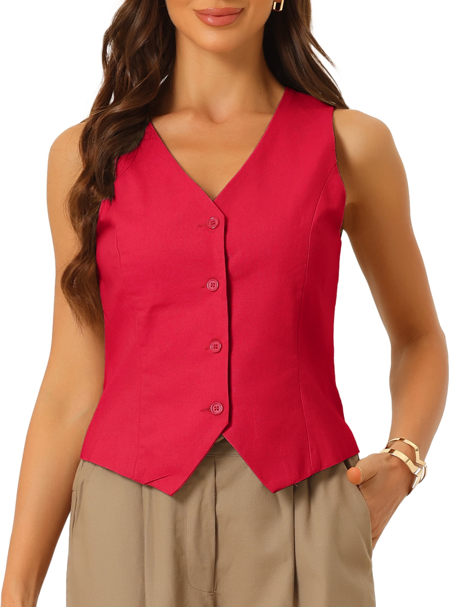 DARING DIVA Women's Waistcoat V Neck Crop Top Summer Vest XS Deep Red
