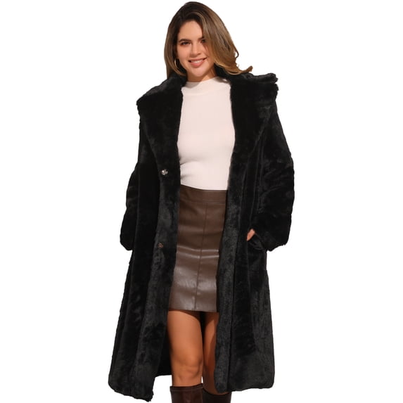 DARING DIVA Women's Warm Fluffy Faux Fur Coat with Belt XS Black