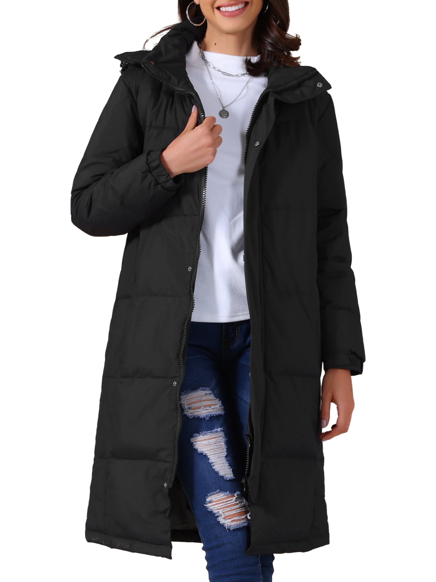 DARING DIVA Women's Warm Parka Down Hooded Outwear Thicken Puffer Coat XL Black