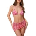 thumbnail image 1 of DARING DIVA Women's Water Ripples Colorblock Halter Bikini Set Small Rose Red, 1 of 6